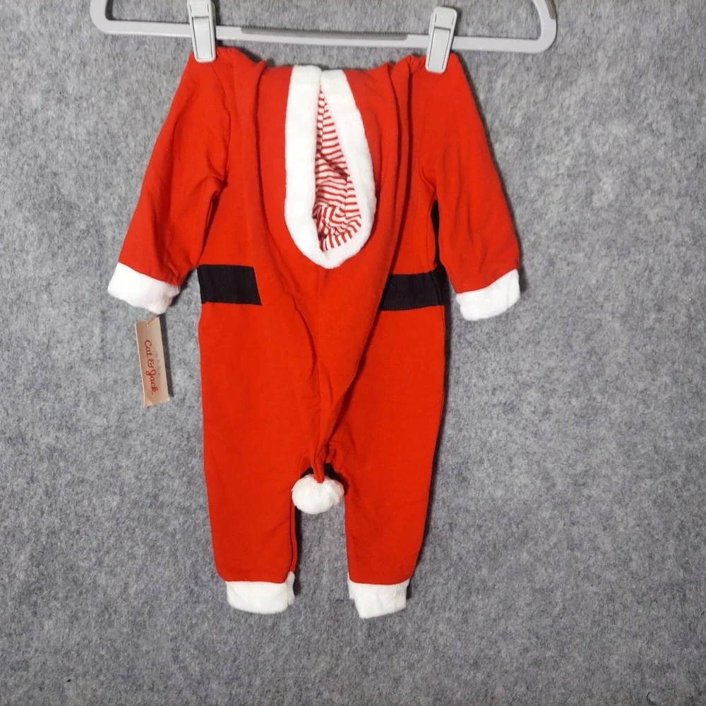 Cat & Jack‎  Suit 0 3 Month Christmas Santa Embroidered Beard Belt Hooded Snaps